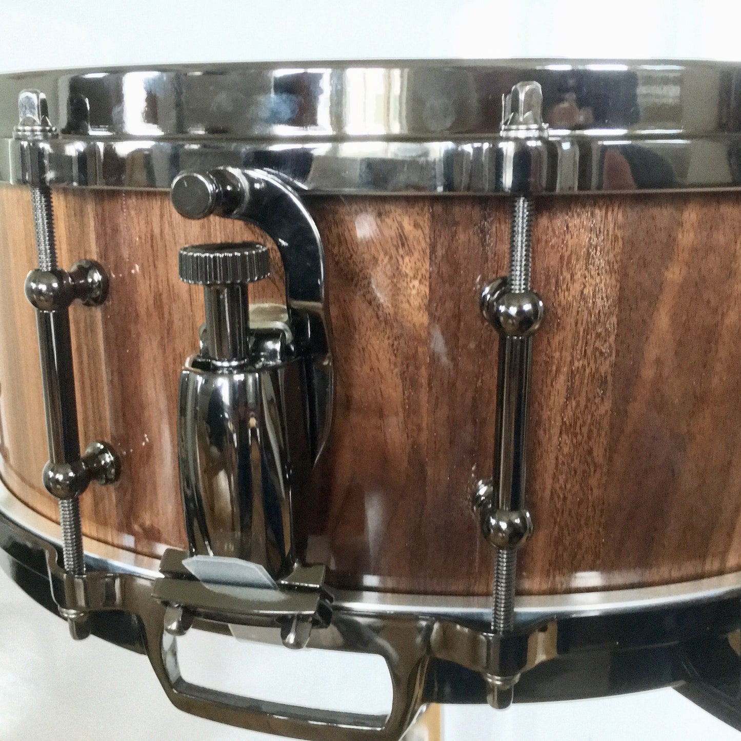 Snare Drum, Stave Snare, Walnut Snare Drum, Die Cast Hoops, Lacquer Finish, Black Nickel Hardware