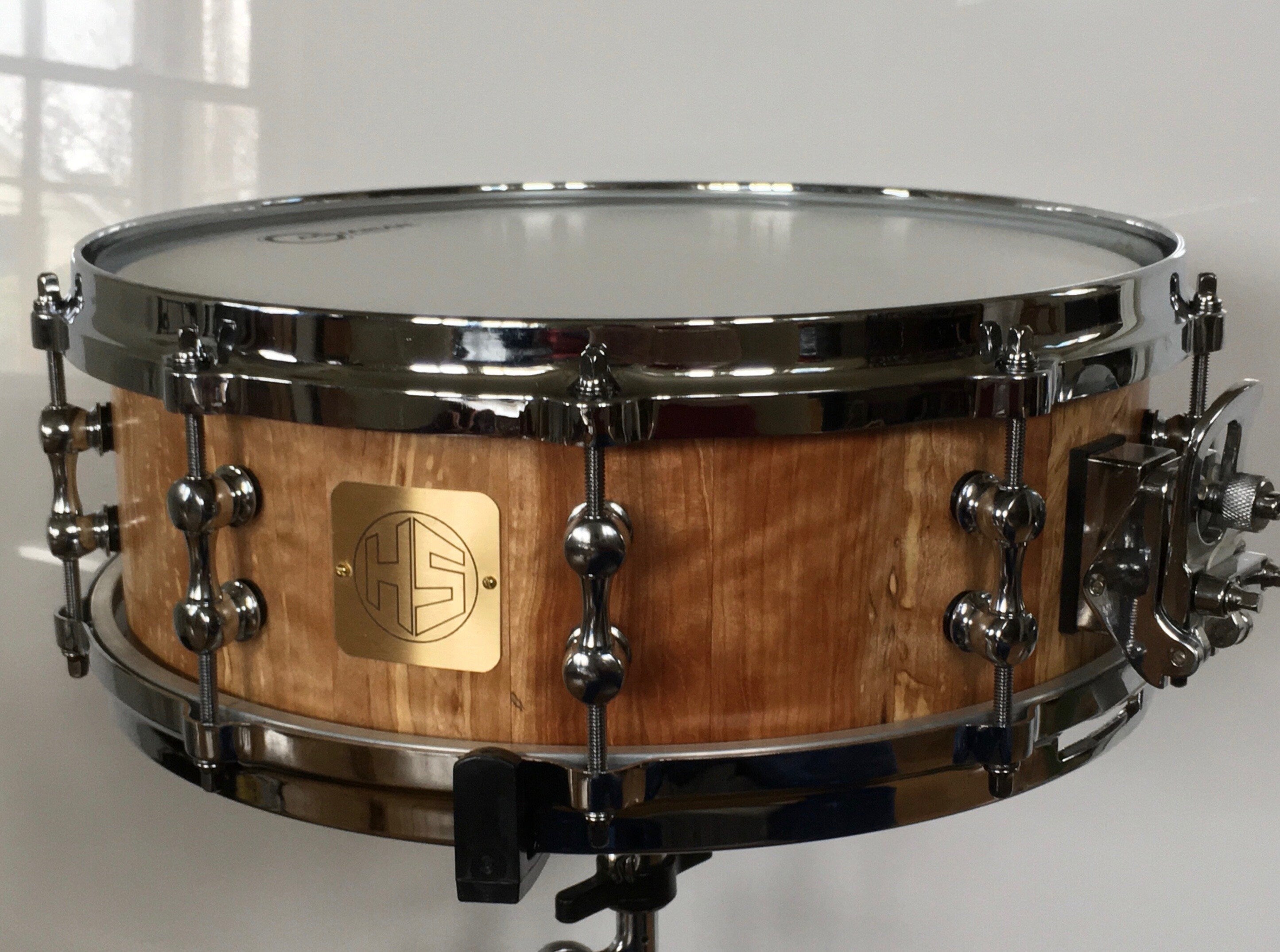 Snare Drum, Figured Birch, Stave Construction, Reinforcement Rings, 14