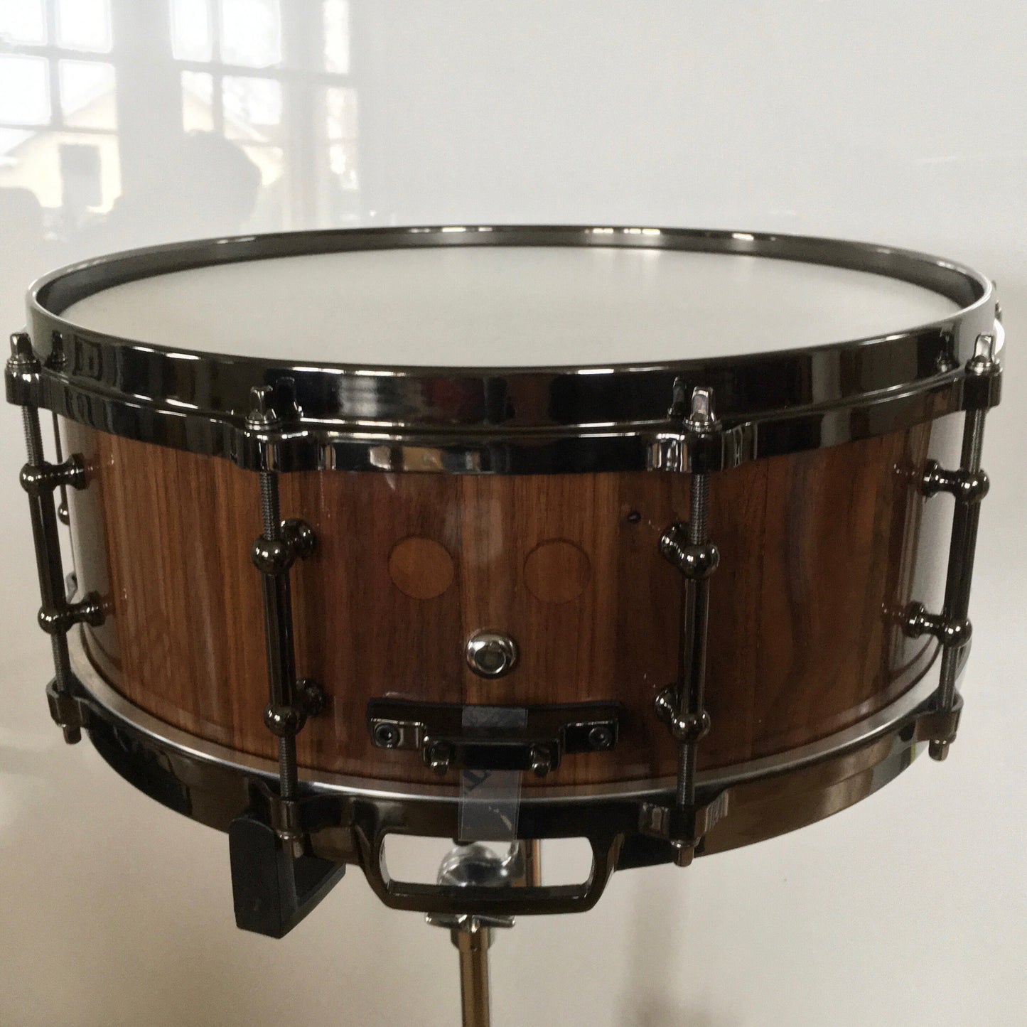 Snare Drum, Stave Snare, Walnut Snare Drum, Die Cast Hoops, Lacquer Finish, Black Nickel Hardware