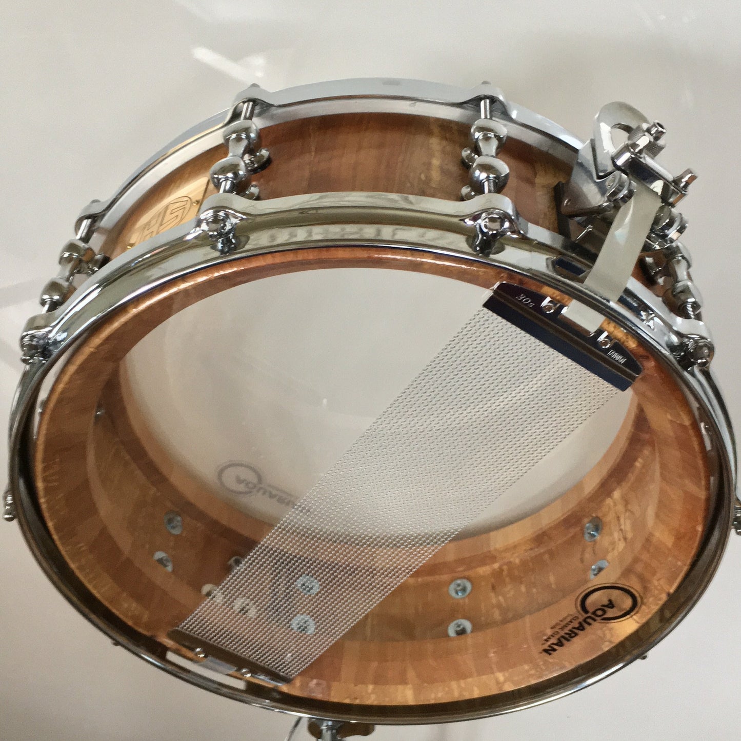 Snare Drum, Figured Birch, Stave Construction, Reinforcement Rings, 14"X5", Solid Wood, Die Cast Hoops