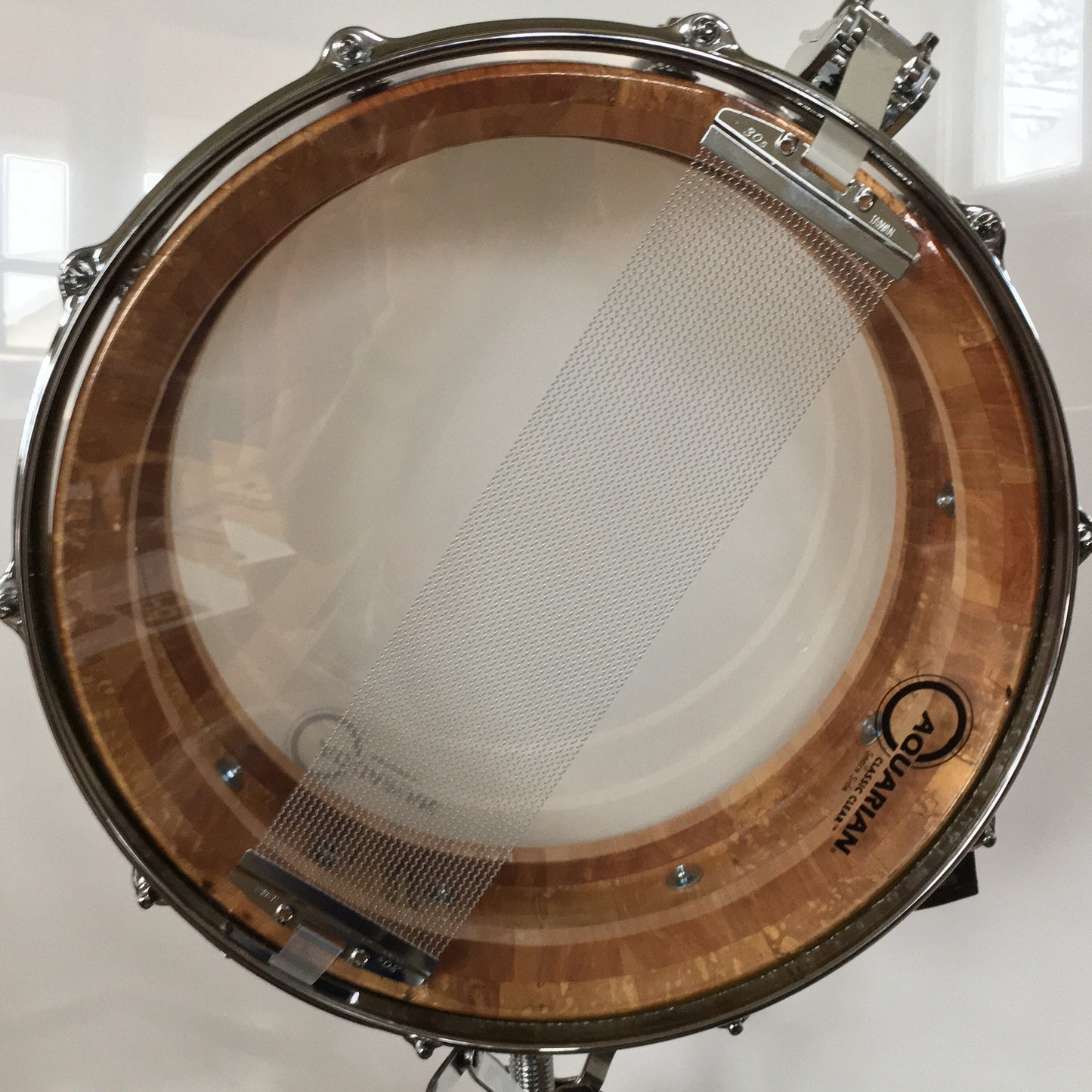 Snare Drum, Figured Birch, Stave Construction, Reinforcement Rings, 14"X5", Solid Wood, Die Cast Hoops