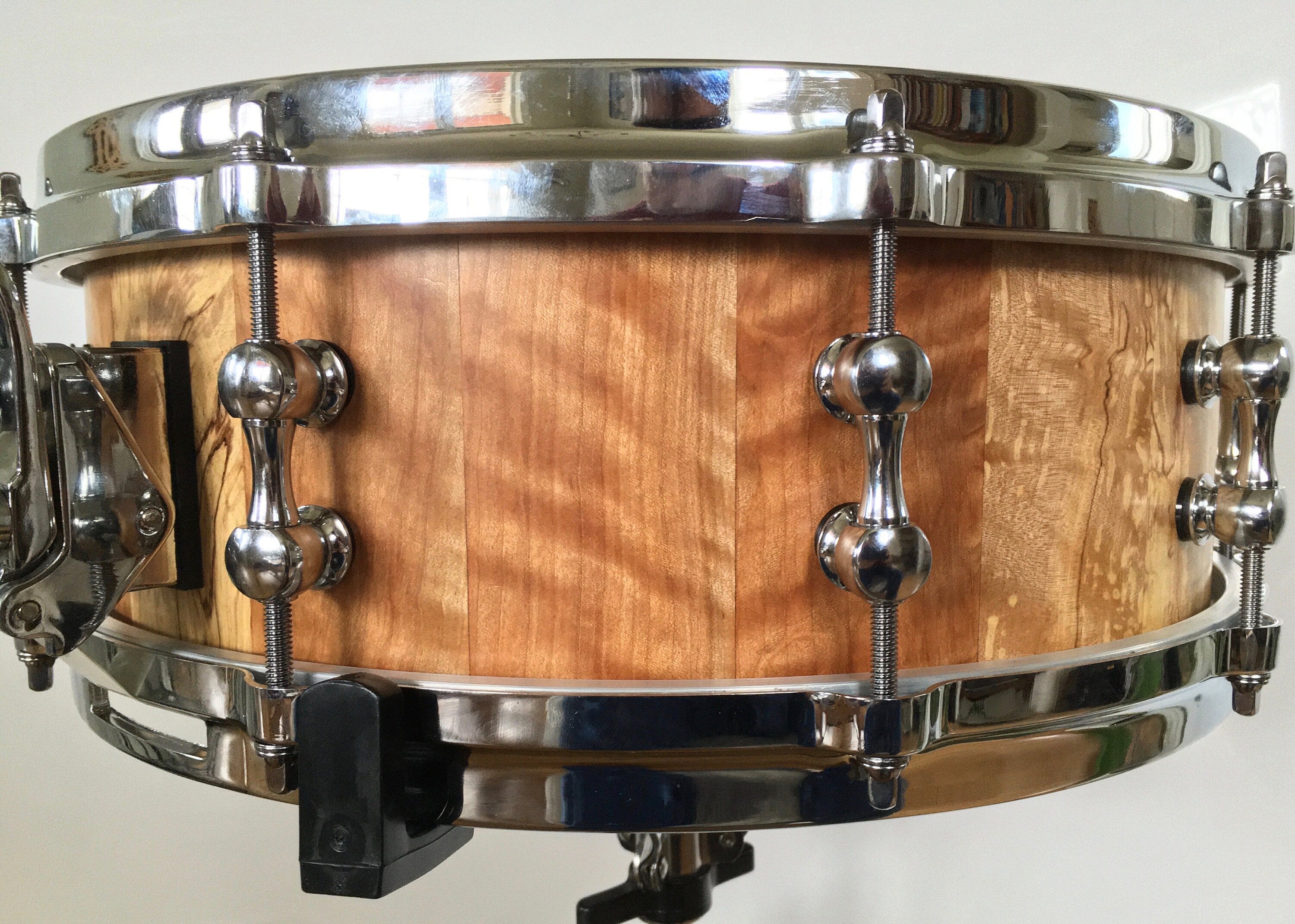 Snare Drum, Figured Birch, Stave Construction, Reinforcement Rings, 14