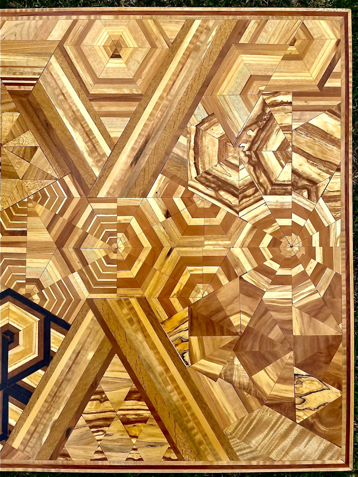 Mosaic wood tile tessellation, wall hanging, mosaic art work.